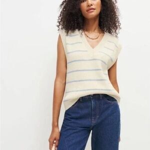 Brand New Reformation Cream and Blue V-Neck Sweater Vest — never worn